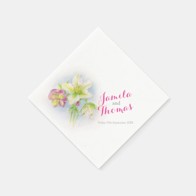 Mariage hellebores serviettes en papier vert rose (Coin)