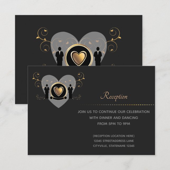 Mariage Homme Cœur Doré | Carte de Réception (Devant / Derrière)