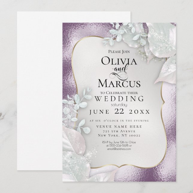 MARIAGE | Invitation Eggplant Pearl Shimmer (Devant / Derrière)