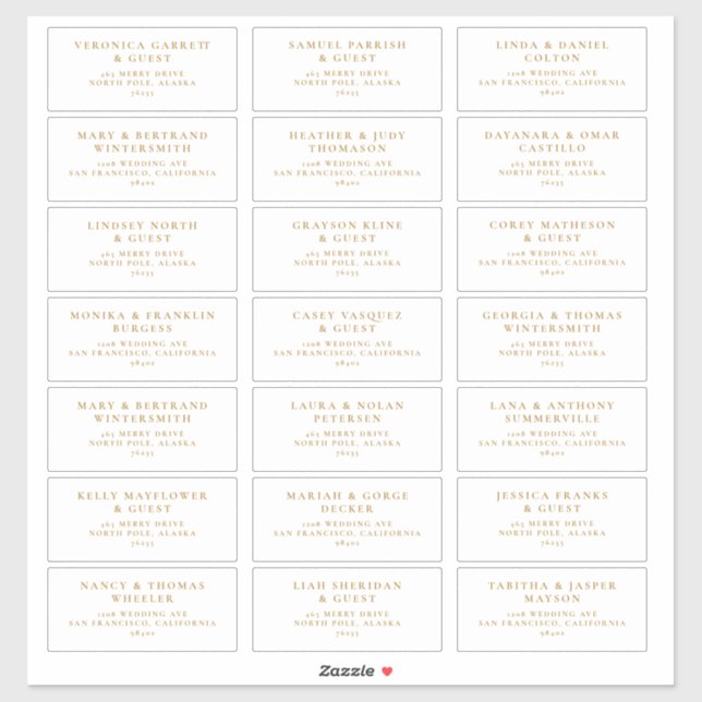 Mariage invité Étiquettes préadressés Boho Gold J1 (Feuille)