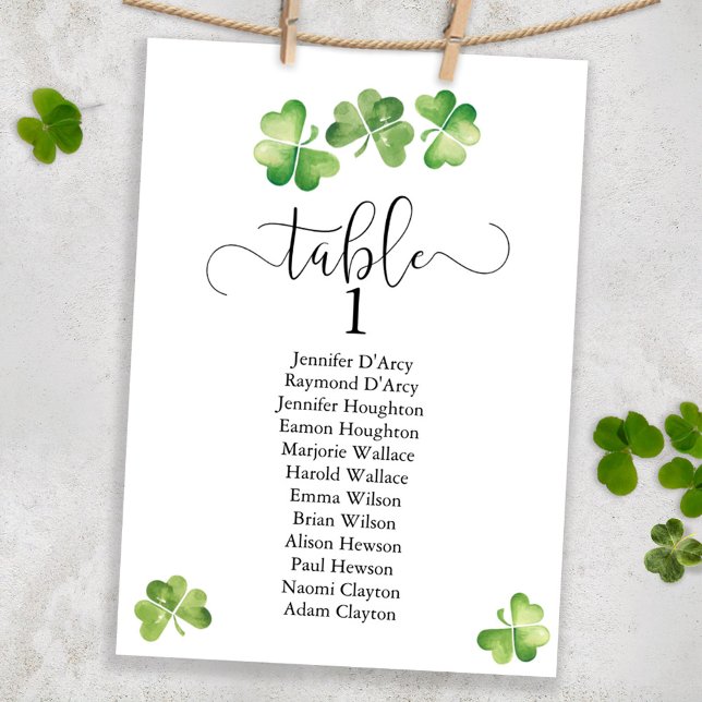 Mariage irlandais shamrock plan table, carte de sé (Créateur téléchargé)