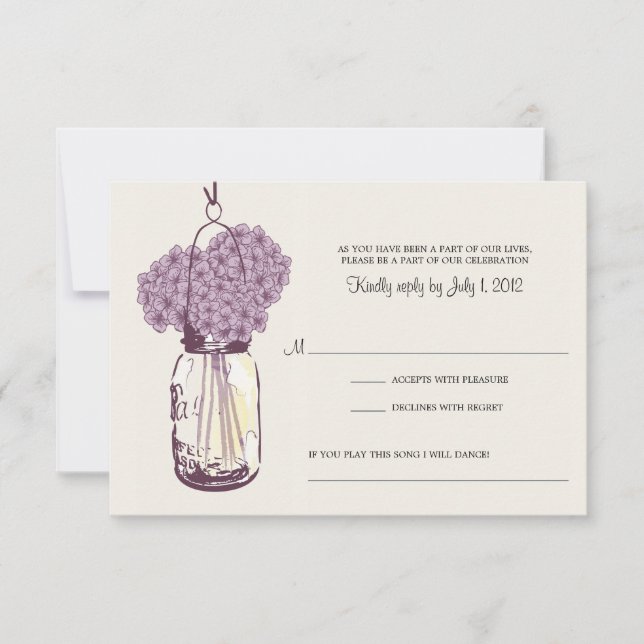 Mariage Jar Purple Hydrangea & Mason Jar RSVP (Devant)