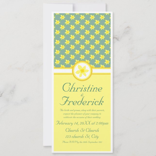 Mariage jonquille, invitation 4"x9.25" (Devant)