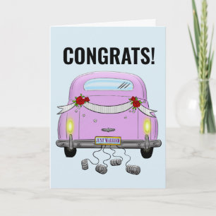 MARIAGE JUSTE MARIÉ RETRO VOITURE CARTE DE RECONNA