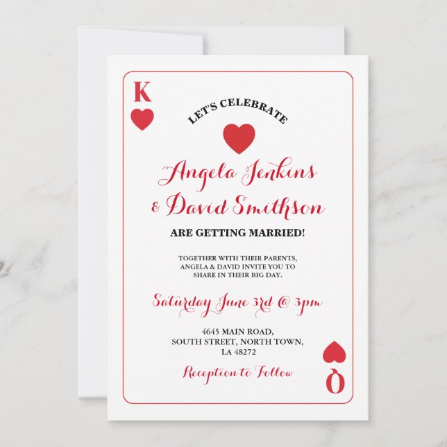 Mariage King Queen Hearts Jouer Carte Ace Invitati (Devant)