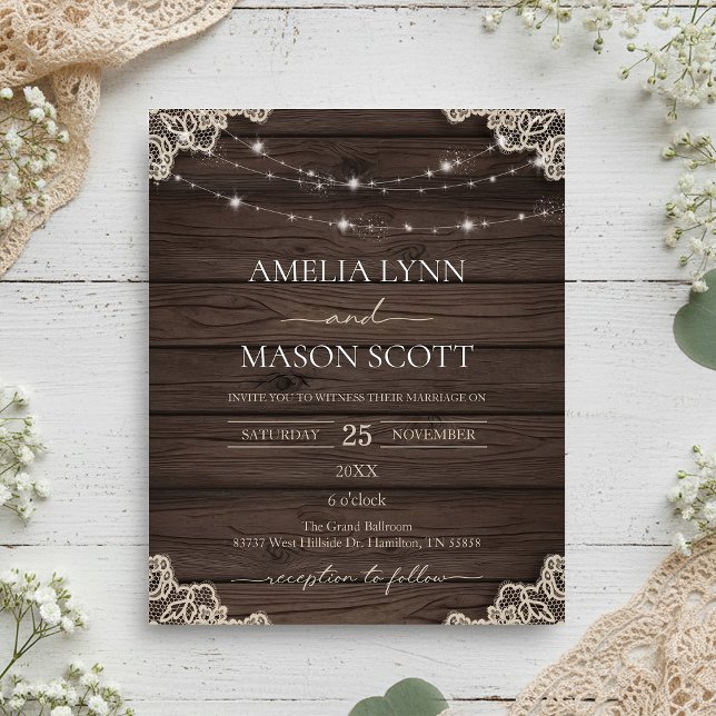 Mariage léger en bois rustique et dentelle (Budget Rustic Wood and Lace String Light  Vintage Wedding)