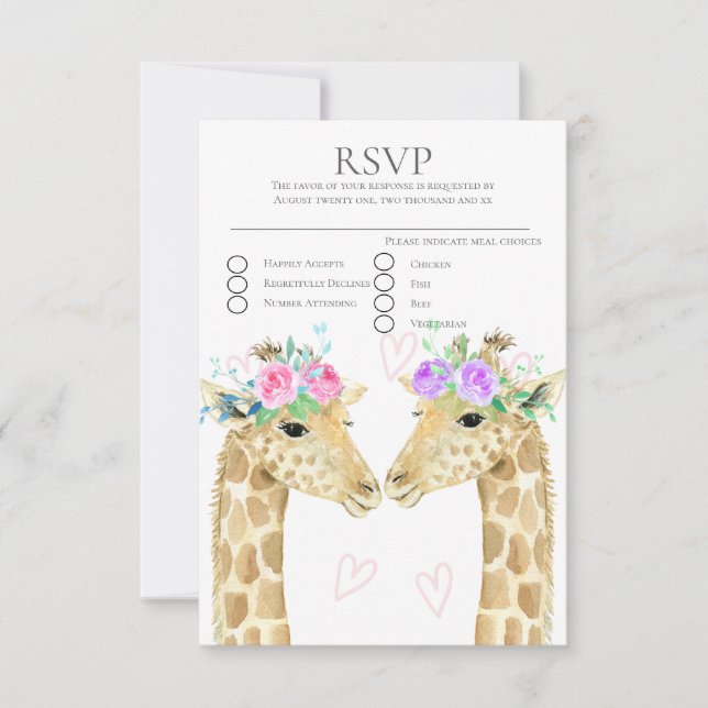 Mariage lesbienne Gay Giraffe Deux mariées RSVP (Devant)