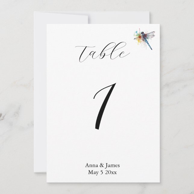 Mariage Libellule, numéro de table personnalisé (Devant)