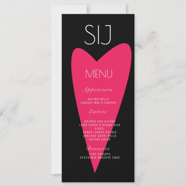 Mariage Logo Bold Heart Black White Dinner Menu (Devant)