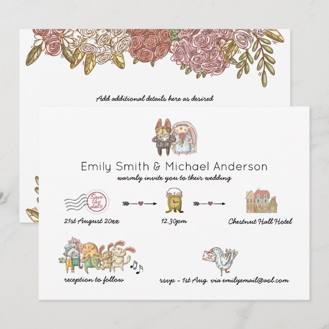 Mariage lunatique Timeline Doodle Art Invitations (Devant / Derrière)