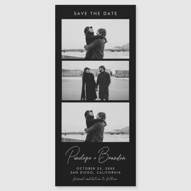 Mariage magnétique Black Modern Script Photo Strip (Devant)