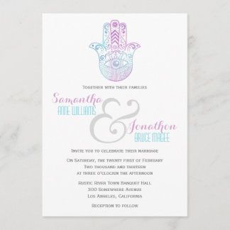 Mariage main Hamsa Purple et Blue Invitation