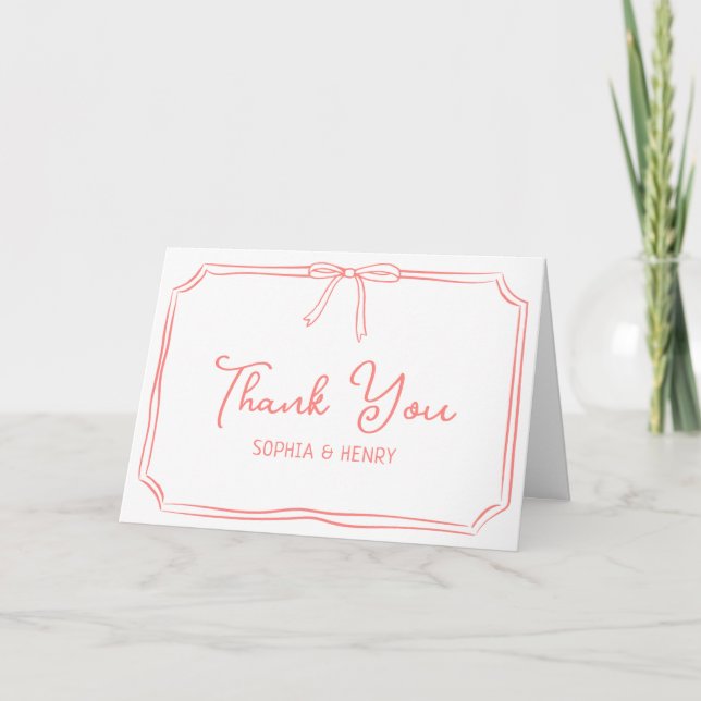 Mariage manuscrit Merci Cartes Elegant Bow (Devant)