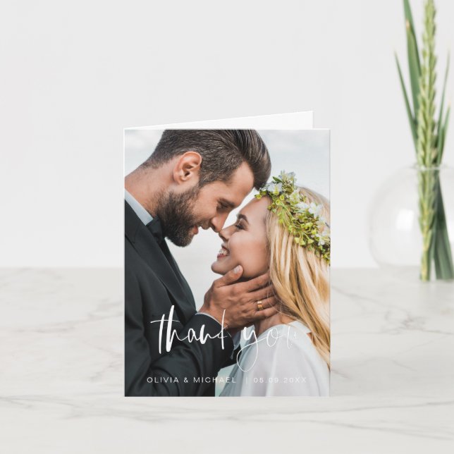 Mariage manuscrit Merci photo minimaliste (Devant)