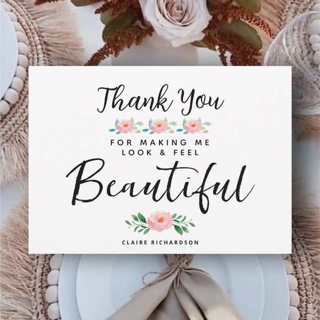 Mariage maquillage Artiste Carte de remerciements  (Wedding Makeup Artist Floral Thank You Card)