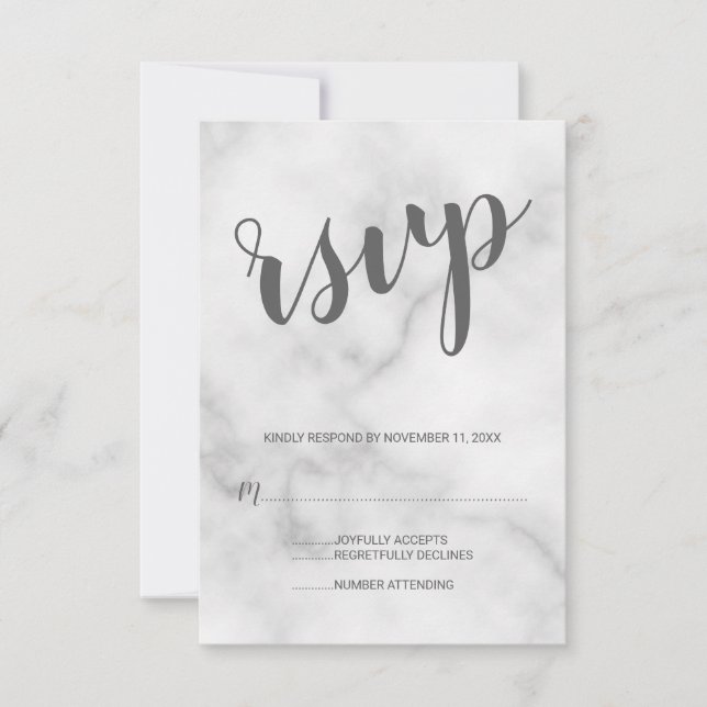 Mariage Marbre blanc élégant classique RSVP (Devant)