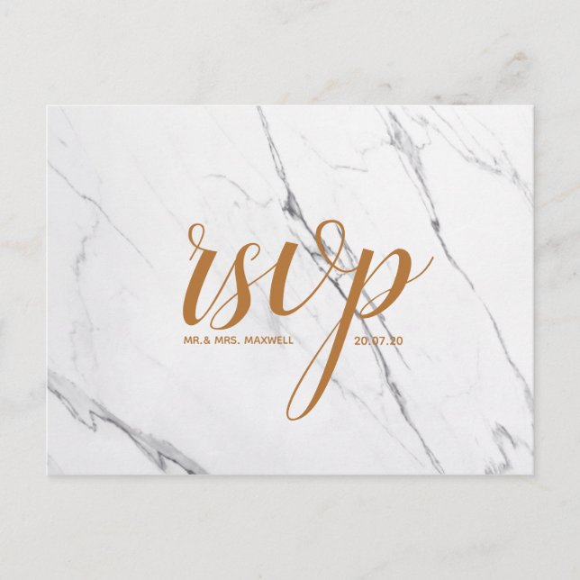 Mariage Marbre blanc Or Script Carte Postale Rsvp (Devant)