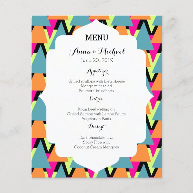 Mariage Menu 80's Style Motif géométrique (Devant)