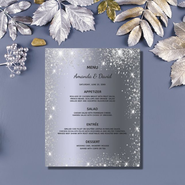 Mariage Menu argent parties scintillant métallique (Créateur téléchargé)