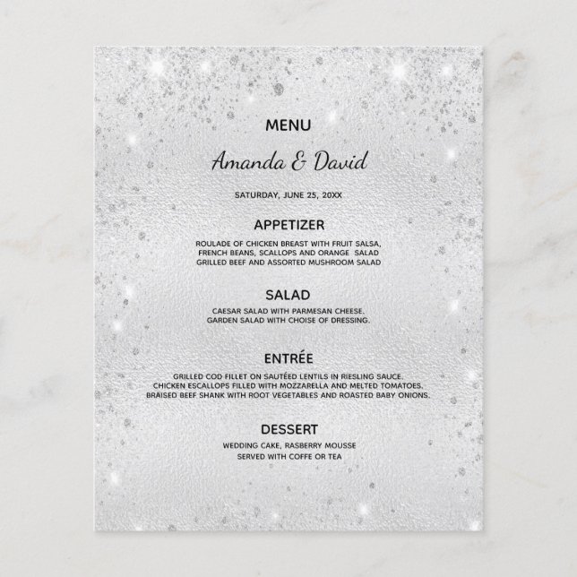 Mariage Menu argent parties scintillant poussière  (Devant)