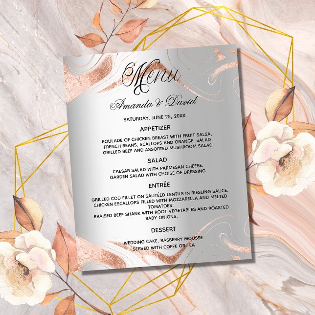Mariage Menu argent rose marbre d'or (Créateur téléchargé)