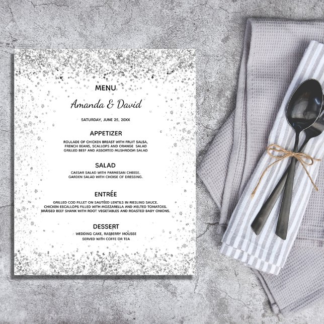 Mariage Menu blanc parties scintillant argent bril (Créateur téléchargé)