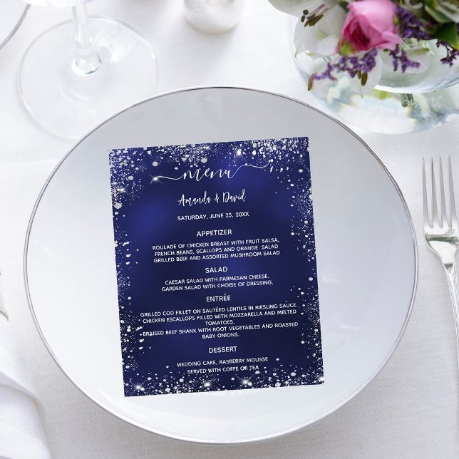 Mariage Menu bleu marine parties scintillant blanc (Créateur téléchargé)