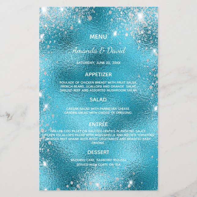 Mariage Menu bleu parties scintillant métallique é (Devant)