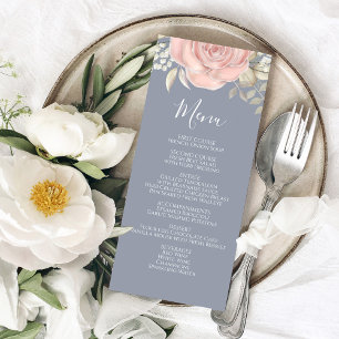 Mariage Menu Calligraphie Script Pink Floral
