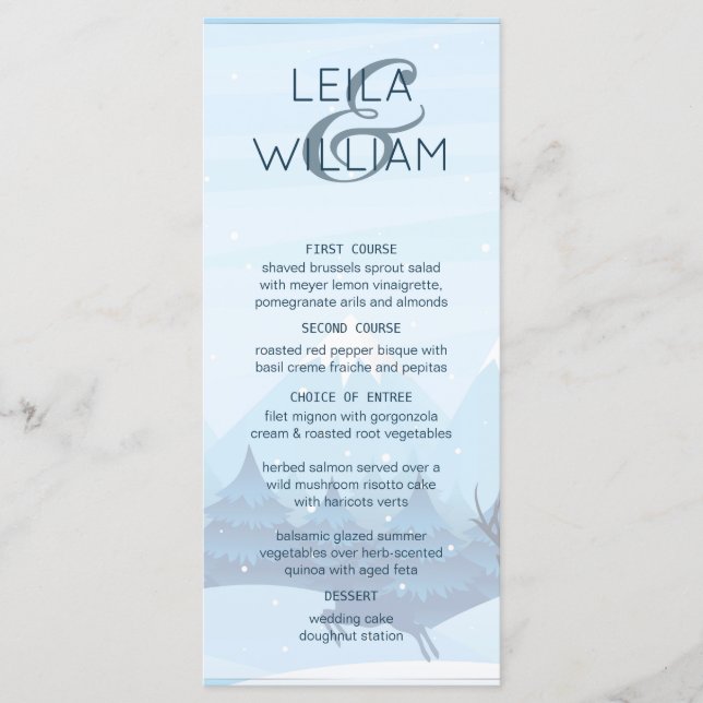 Mariage Menu Card hiver magique bleu (Devant)
