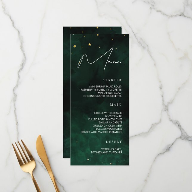 Mariage Menu Dark Green Magic Gold (Devant/Arrière en situation)
