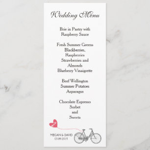 Mariage Menu élégant blanc romantique vélo
