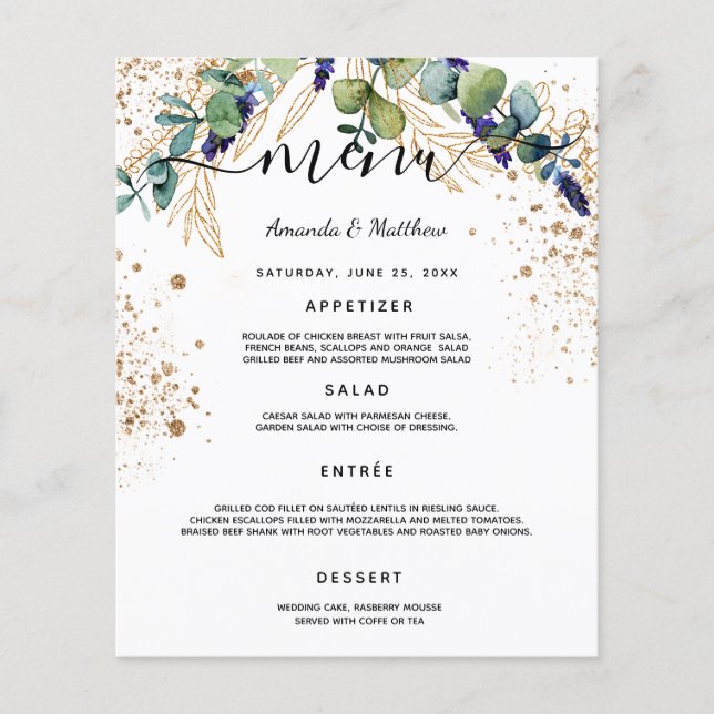 Mariage Menu eucalyptus verdure parties scintillan (Devant)