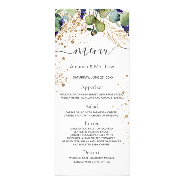 Mariage Menu eucalyptus verdure parties scintillan (Devant)