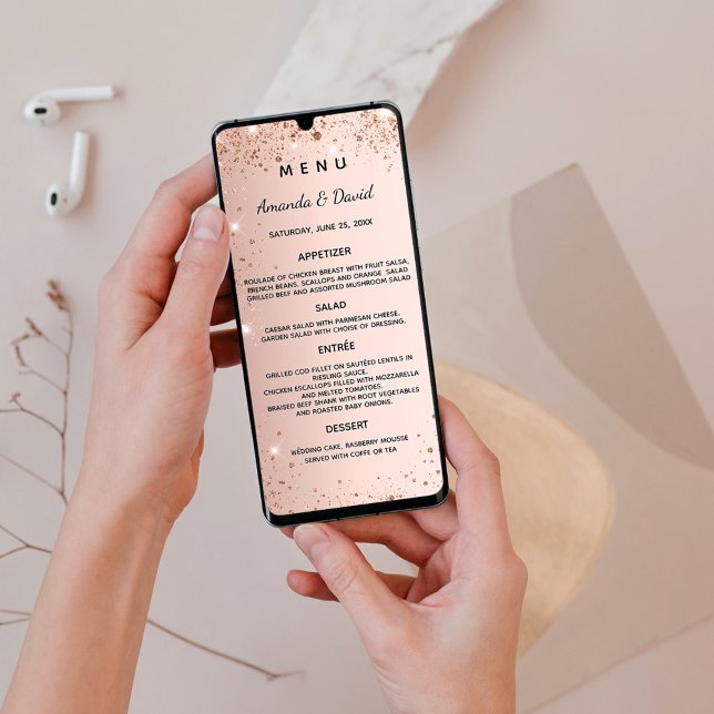 Mariage Menu rose or scintillant carte (Créateur téléchargé)