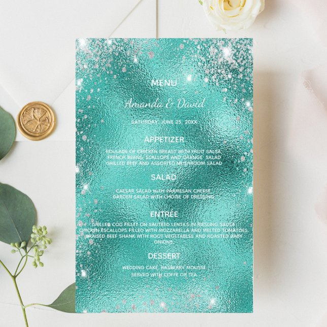 Mariage Menu turquoise mer vert parties scintillan (Créateur téléchargé)