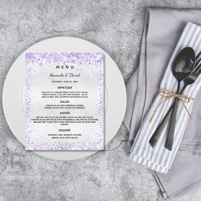 Mariage Menu violet argenté lavande (Créateur téléchargé)