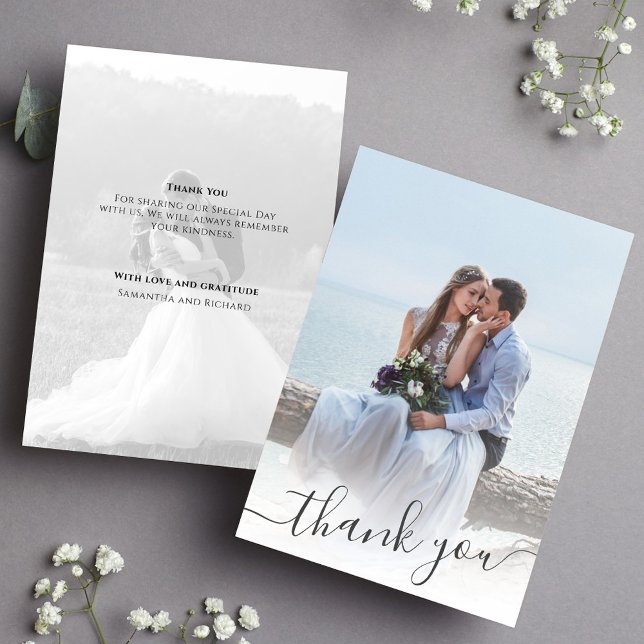 Mariage Merci Calligraphie 2 Photo (Elegant wedding thank you card with a 2 photo template)