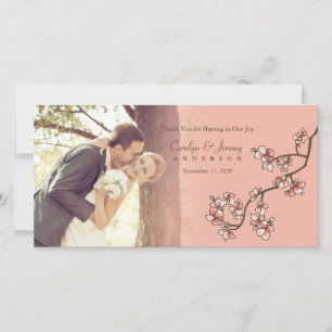 Mariage Merci Carte photo de fleurs rose