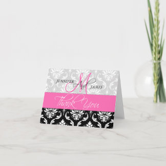 Mariage Merci Cartes Damask Monogramme Hot Pink