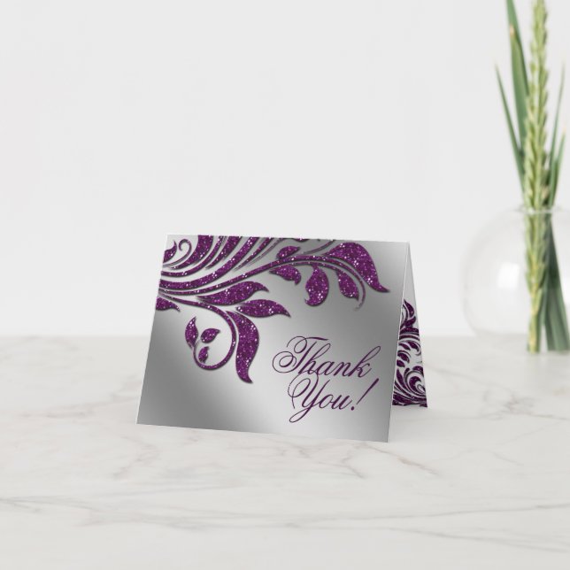 Mariage Merci Cartes Feuille Étincelle Violet (Devant)