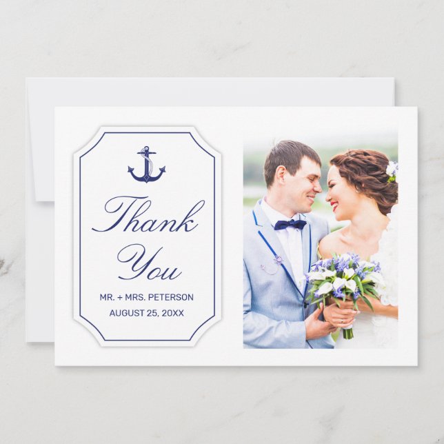 Mariage Merci Nautique Ancre Blanc Carte photo (Devant)