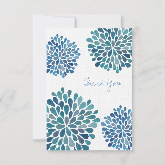 Mariage Merci Note Bleues Fleurs Cartes (Devant)