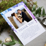 Mariage Merci photo aquarelle Floral<br><div class="desc">Mariage Photo Aquarelle Wisteria Floral Card présente votre photo préférée avec le texte "Merci" dans la typographie moderne violet accentuée avec des fleurs de glycine bleu aquarelle,  violet et lavande. Au verso,  ajoutez une photo supplémentaire avec votre message personnalisé. Partie d'une collection conçue par Evco Studio www.zazzle.com/store/evcostudio</div>