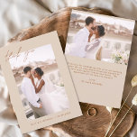 Mariage Merci photo minimaliste romantique<br><div class="desc">Fêtez l'amour et la gratitude avec nos Cartes de Remerciements du Mariage Budget, conçues pour compléter votre célébration minimaliste de mariage. Ces cartes comportent une photo personnalisée à l'avant et à l'arrière, capturant les moments chéris de votre journée spéciale. L'élégante typographie de script cursive à lettrage manuel ajoute une touche...</div>
