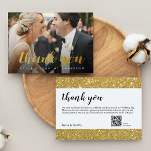 Mariage Merci photo QR Code or faux feuille