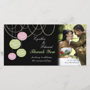 Mariage Merci rose vert lanternes Carte photo