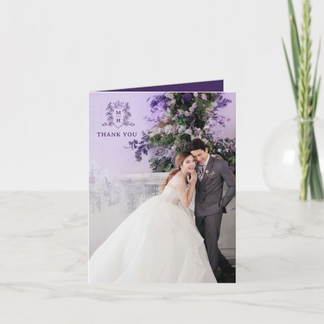 Mariage merci violet photo couronne monogramme (Devant)