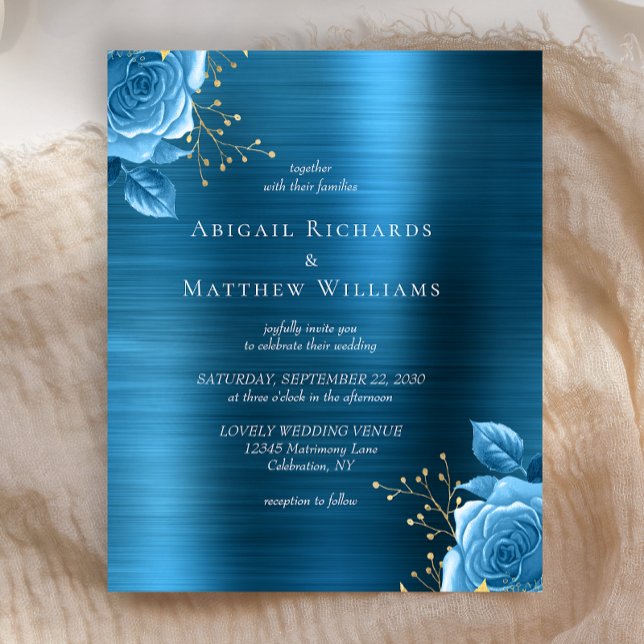 Mariage Métal Brossé Bleu Or Floral Budget (Créateur téléchargé)