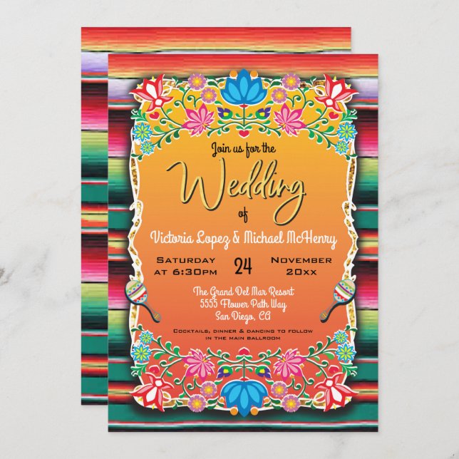 Mariage mexicain Rug et invitation à la floraison (Devant / Derrière)